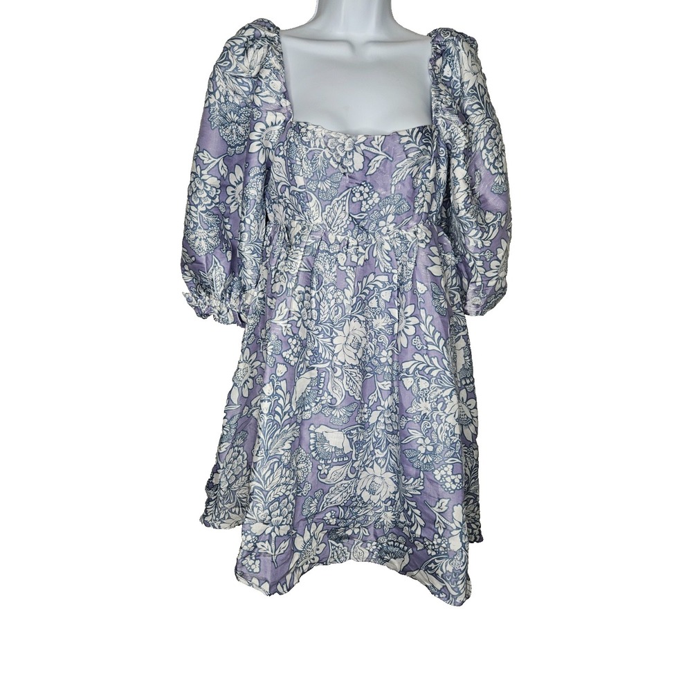 Storia Lavender Floral Puff Sleeve Dress S Cottagecore Babydoll Whimsical Spring